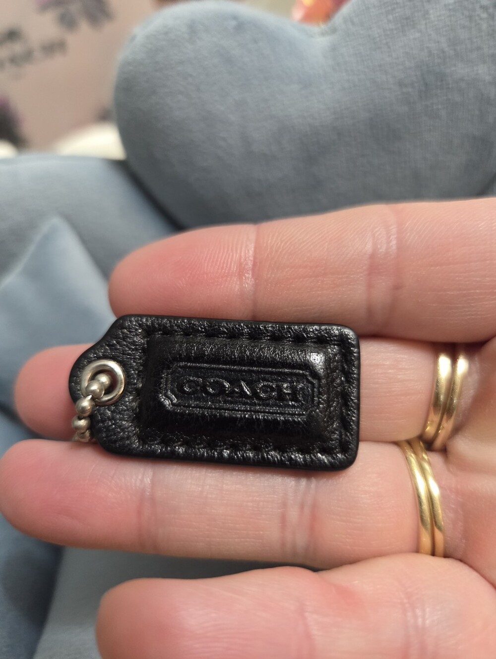 COACH Black Leather Bag Charm Hangtag Key Fob, Vintage EUC